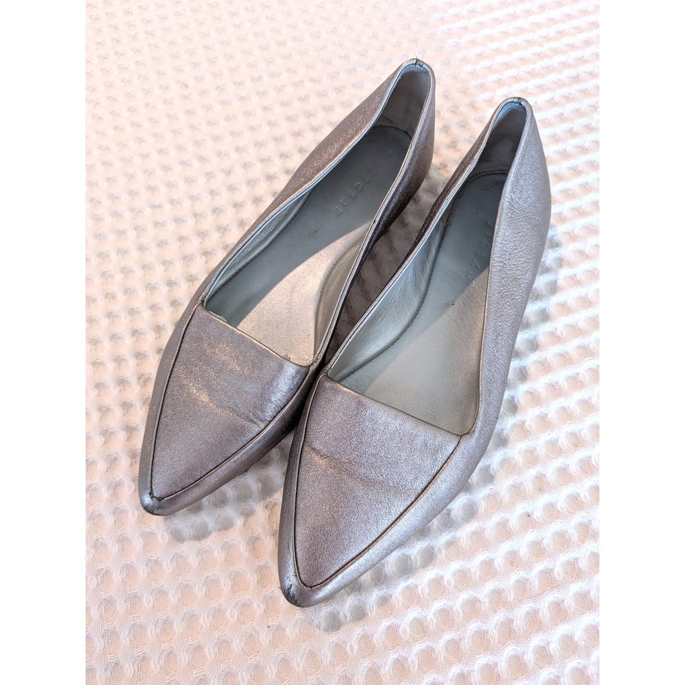 Jigsaw Womens Metallic Silver Leather Pointed Toe Flats Shoes Size 36